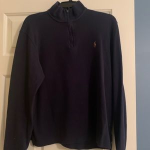 Men's Estate-Rib Cotton Quarter-Zip Pullover Medium Navy Blue